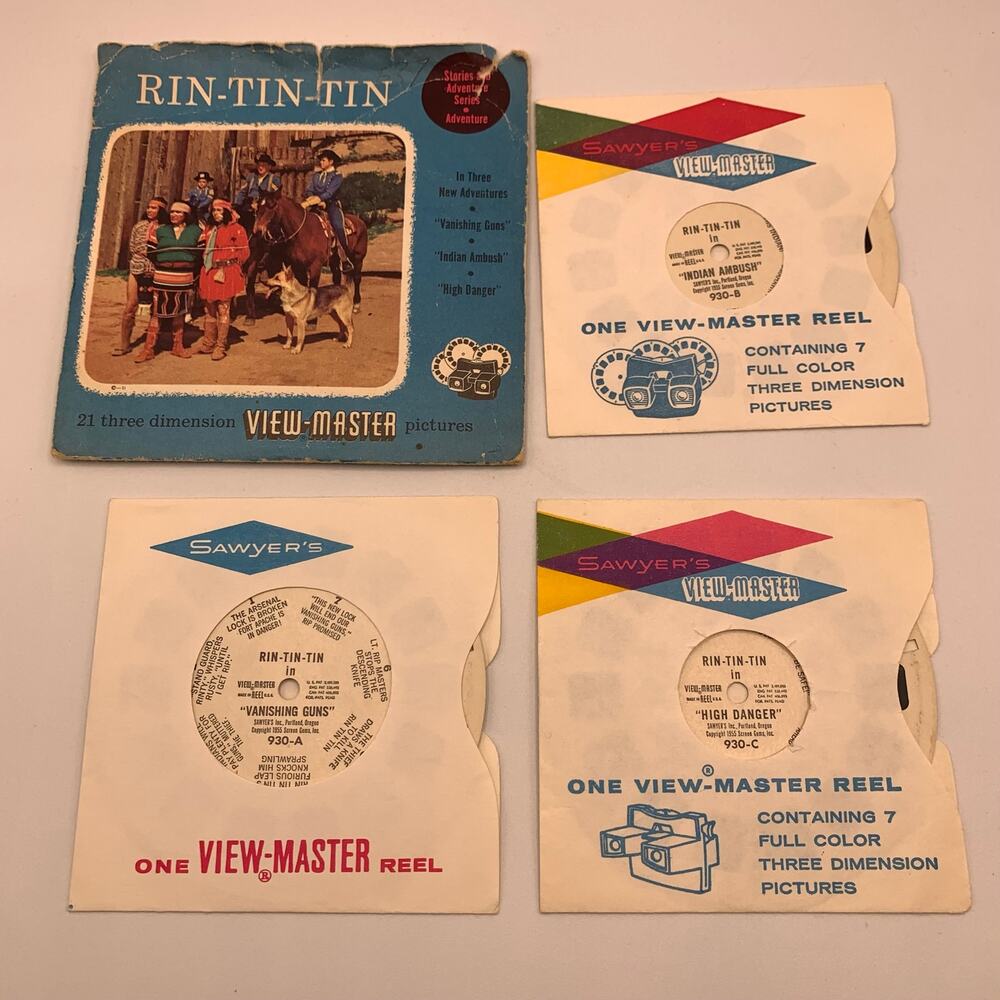 Vintage Sawyer’s View-Master Rin-Tin-Tin Packet B930 3 Reel Set with Sleeves